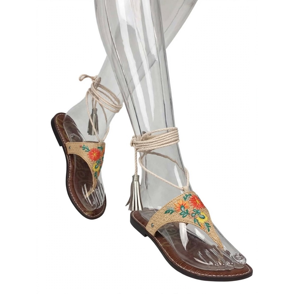 Sam Edelman Geri 3 Floral Embroidered Braided Tie Up Sandals SKUW671 - Picture 1 of 6